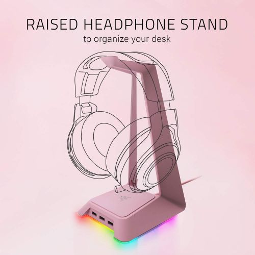 레이저 Razer Base Station Chroma Headphone/Headset Stand w/ USB Hub: Chroma RGB Lighting - 3x USB 3.0 Ports - Non-Slip Rubber Base - Designed for Gaming Headsets - Quartz Pink