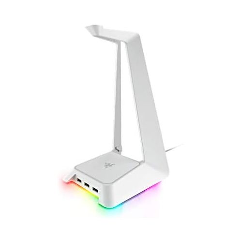 레이저 Razer Base Station Chroma Headphone/Headset Stand w/ USB Hub: Chroma RGB Lighting - 3x USB 3.0 Ports - Non-Slip Rubber Base - Designed for Gaming Headsets - Mercury White