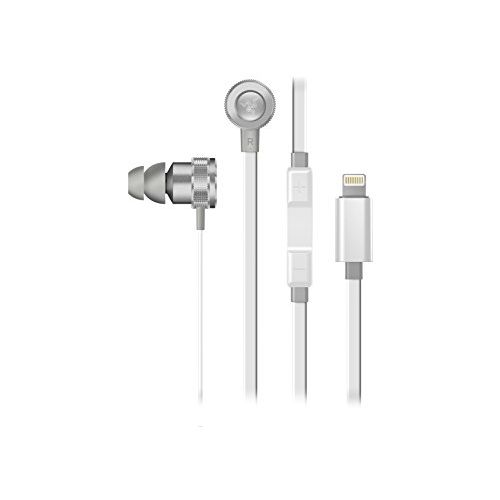 레이저 Razer Hammerhead Earbuds for iOS: DAC - Custom-Tuned Dual-Driver Technology - In-Line Mic & Volume Control - Aluminum Frame - Lightning Connector - Mercury White