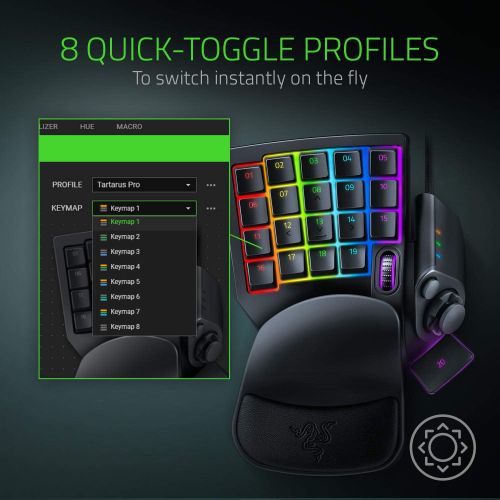 레이저 Razer Tartarus Pro Gaming Keypad: Analog-Optical Key Switches - 32 Programmable Keys - Customizable Chroma RGB Lighting - Programmable Macros - Variable Key Press Pressure Sensitiv