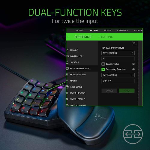 레이저 Razer Tartarus Pro Gaming Keypad: Analog-Optical Key Switches - 32 Programmable Keys - Customizable Chroma RGB Lighting - Programmable Macros - Variable Key Press Pressure Sensitiv