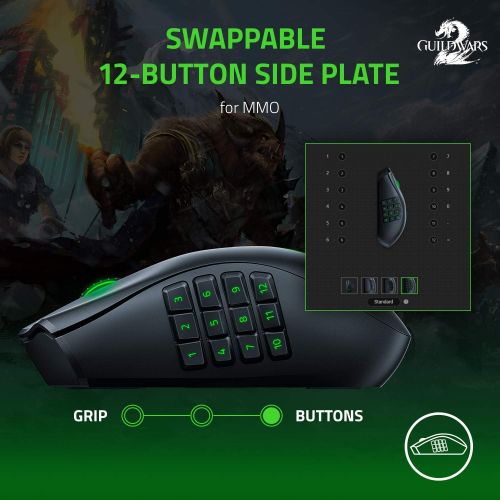 레이저 Razer Naga Pro Wireless Gaming Mouse: Interchangeable Side Plate w/ 2, 6, 12 Button Configurations - Focus+ 20K DPI Optical Sensor - Fastest Gaming Mouse Switch - Chroma RGB Lighti