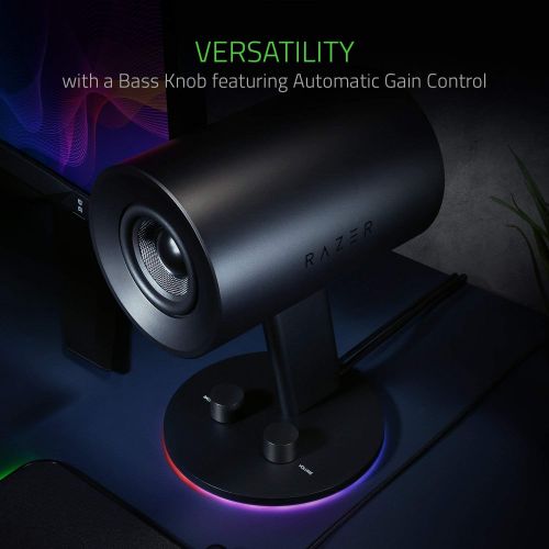 레이저 Razer Nommo Chroma: Custom Woven 3 Glass Fiber Drivers - Rear-Facing Bass Ports - Bass Knob w/ Automatic Gain Control - Razer Chroma Enabled - Full Range 2.0 PC Gaming Speakers, Bl