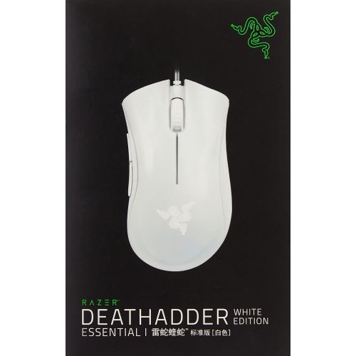 레이저 Razer DeathAdder Essential Gaming Mouse: 6400 DPI Optical Sensor - 5 Programmable Buttons - Mechanical Switches - Rubber Side Grips - White