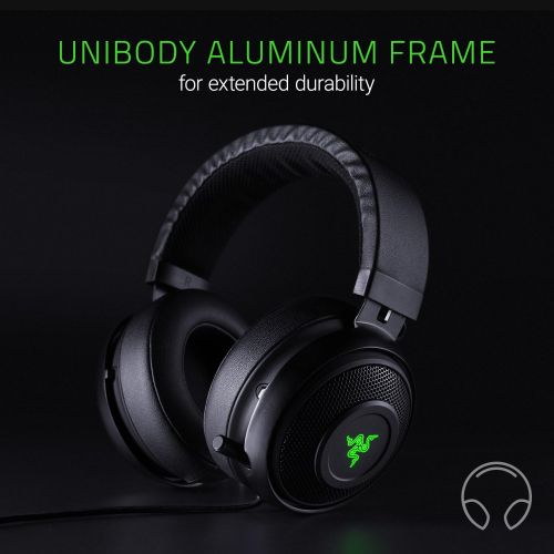 레이저 Razer Kraken 7.1 V2: 7.1 Surround Sound - Retractable Noise-Cancelling Mic - Lightweight Aluminum Frame - Gaming Headset Works with PC & PS4 - Black