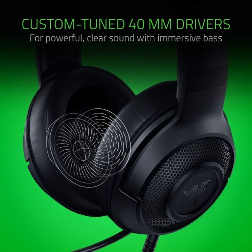 레이저 Razer Kraken X Ultralight Gaming Headset: 7.1 Surround Sound Capable - Lightweight Frame - Integrated Audio Controls - Bendable Cardioid Microphone - For PC, Xbox, PS4, Nintendo Sw