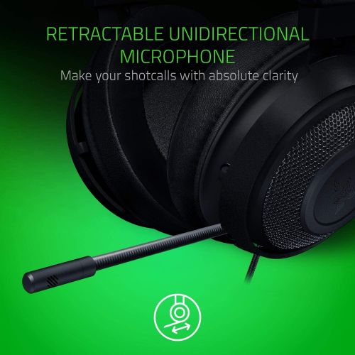 레이저 Razer Kraken Gaming Headset: Lightweight Aluminum Frame - Retractable Noise Isolating Microphone - For PC, PS4, Nintendo Switch - 3.5 mm Headphone Jack - Classic Black