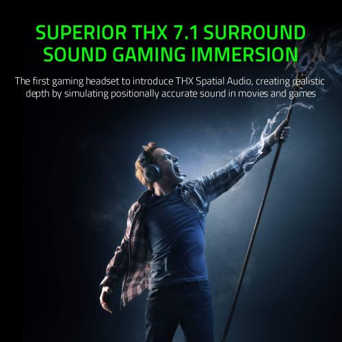 레이저 Razer Kraken Tournament Edition THX 7.1 Surround Sound Gaming Headset: Aluminum Frame - Retractable Noise Cancelling Mic - USB DAC Included - For PC, PS4, Nintendo Switch - Classic