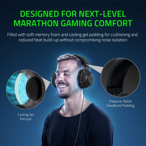 레이저 Razer Kraken Tournament Edition THX 7.1 Surround Sound Gaming Headset: Aluminum Frame - Retractable Noise Cancelling Mic - USB DAC Included - For PC, PS4, Nintendo Switch - Classic