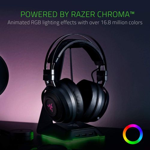 레이저 Razer Nari Wireless 7.1 Surround Sound Gaming Headset: THX Audio - Auto-Adjust Headband & Swivel Cups - Chroma RGB - Retractable Mic - For PC, PS4 - Classic Black