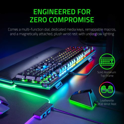 레이저 [아마존베스트]Razer Huntsman Elite Gaming Keyboard: Fastest Keyboard Switches Ever - Clicky Optical Switches - Chroma RGB Lighting - Magnetic Plush Wrist Rest - Dedicated Media Keys & Dial - Cla