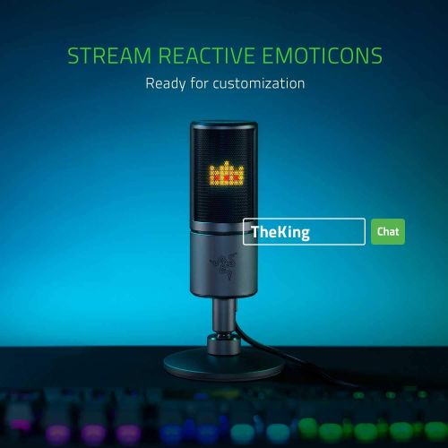 레이저 [아마존베스트]Razer Seiren Emote Streaming Microphone: 8-bit Emoticon LED Display, Stream Reactive Emoticons, Hypercardioid Condenser Mic, Built-in Shock Mount, Height & Angle Adjustable Stand,