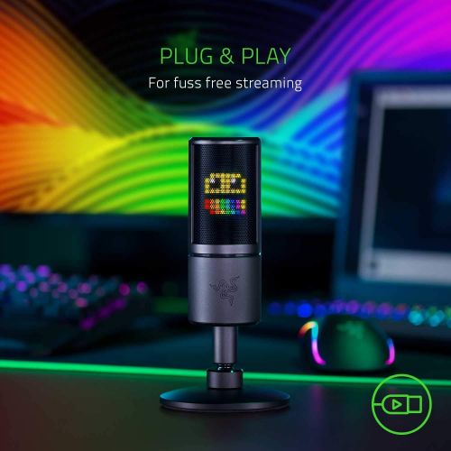 레이저 [아마존베스트]Razer Seiren Emote Streaming Microphone: 8-bit Emoticon LED Display, Stream Reactive Emoticons, Hypercardioid Condenser Mic, Built-in Shock Mount, Height & Angle Adjustable Stand,