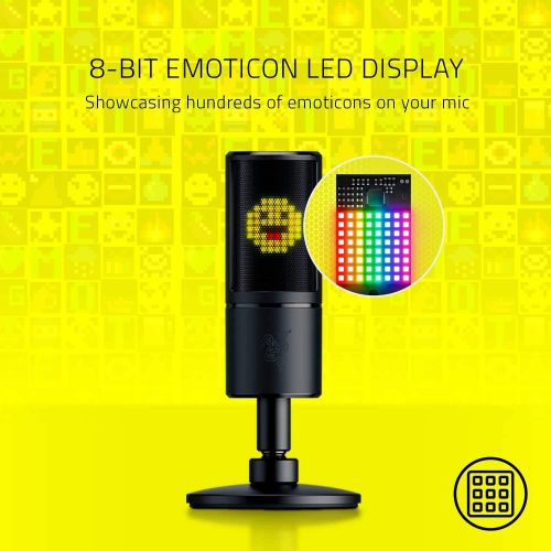 레이저 [아마존베스트]Razer Seiren Emote Streaming Microphone: 8-bit Emoticon LED Display, Stream Reactive Emoticons, Hypercardioid Condenser Mic, Built-in Shock Mount, Height & Angle Adjustable Stand,