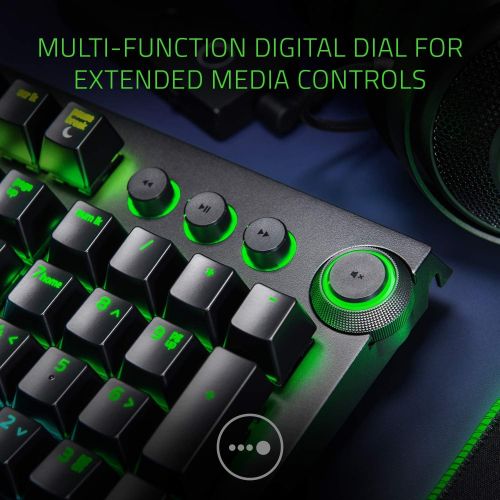 레이저 Razer BlackWidow Elite: Esports Gaming Keyboard - Multi-Function Digital Dial with Dedicated Media Controls - Ergonomic Wrist Rest - Razer Green Mechanical Switches (Tactile and Cl