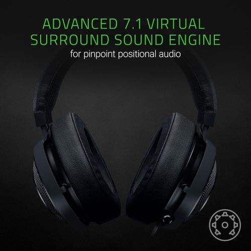 레이저 Razer Kraken 7.1 V2: 7.1 Surround Sound - Retractable Noise-Cancelling Mic - Lightweight Aluminum Frame - Gaming Headset Works with PC, PS4, Switch, & Mobile Devices - Black