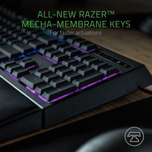 레이저 Razer Ornata Chroma: Mecha-Membrane - Individually Backlit Mid-Height Keys - Leatherette Wrist Rest - Gaming Keyboard