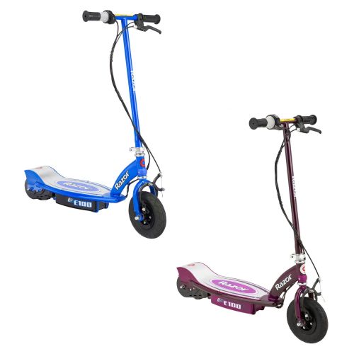 레이져(Razor) Razor E100 Motorized Rechargeable Kids Electric Toy Scooters, 1 Purple & 1 Blue