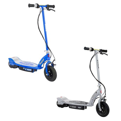 레이져(Razor) Razor E100 Motorized Rechargeable Kids Toy Electric Scooters, 1 Silver & 1 Blue