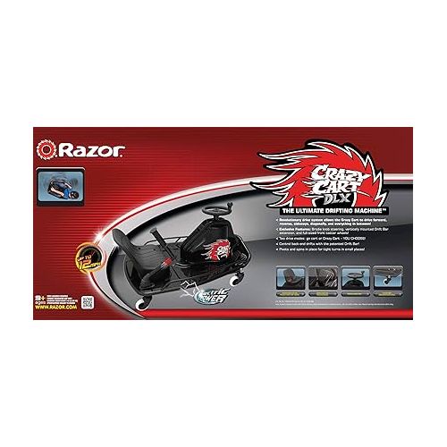 레이져(Razor) Razor Crazy Cart DLX - 24V Electric Drfting Go Kart - Enhanced Drift Bar, Brodie Knob Steering, Variable Speed, Up to 12 mph,Black/Red