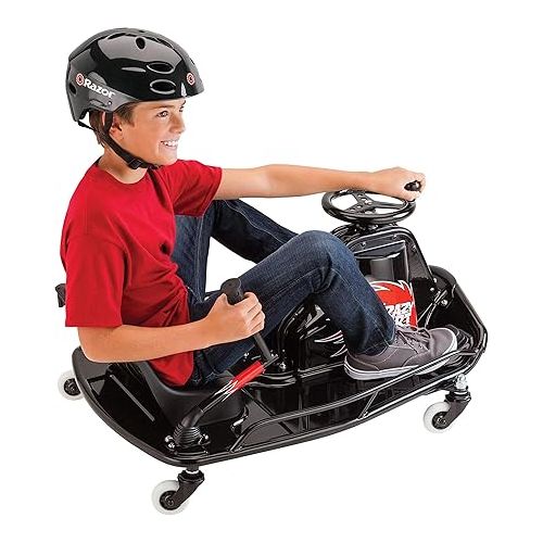 레이져(Razor) Razor Crazy Cart DLX - 24V Electric Drfting Go Kart - Enhanced Drift Bar, Brodie Knob Steering, Variable Speed, Up to 12 mph,Black/Red