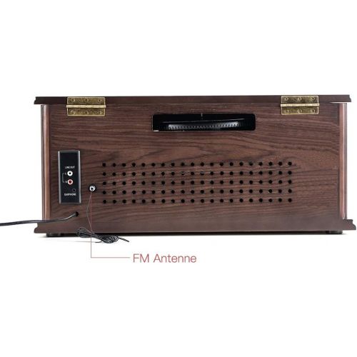  Rcm Classic Wooden Record Player with 3-Speed Vinyl Turntable, Wireless Connection, CD Player, FM Radio, Cassette Player, USB Play & Encoding, RCA Output, Include Remote Control (M