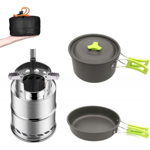  Rcsinway Outdoor Camping Stove Outdoor Products Camping Camping Portable Folding Set Pot Wood Stove Combination Set (Color : Green)