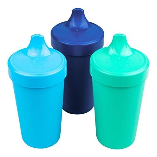  [아마존베스트]Re-Play Made in USA 3pk Toddler Feeding No Spill Sippy Cups for Baby, Toddler, and Child Feeding - Sky Blue, Navy Blue, Aqua (True Blue Collection) Durable, Dependable and Toddler