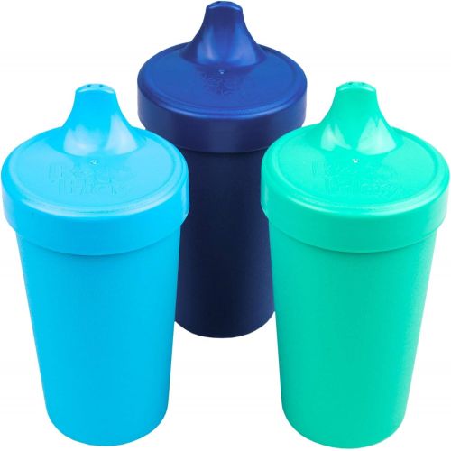 [아마존베스트]Re-Play Made in USA 3pk Toddler Feeding No Spill Sippy Cups for Baby, Toddler, and Child Feeding - Sky Blue, Navy Blue, Aqua (True Blue Collection) Durable, Dependable and Toddler