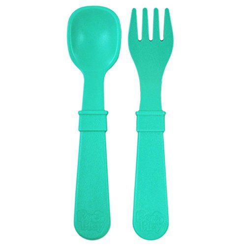  Re-Play Made in USA 12pk Toddler Feeding Utensils Spoon and Fork Set for Easy Baby, Toddler, Child...