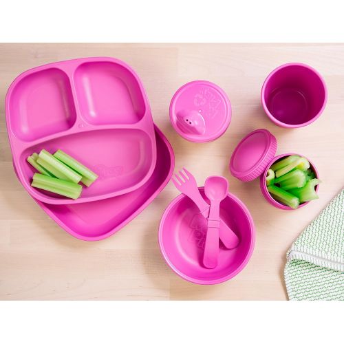  Re-Play Recycled Products Small Divided Plates, Set of 4 (7.375 Divided Plate, Bright Pink)