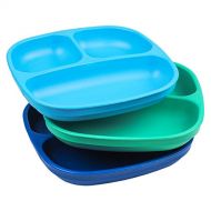 [아마존베스트]Re-Play Made in USA 3pk Toddler Feeding Divided Plates with Deep Sides for Easy Baby, Toddler, Child Mealtime - Sky Blue, Aqua & Navy Blue (True Blue Collection) Durable, Dependabl