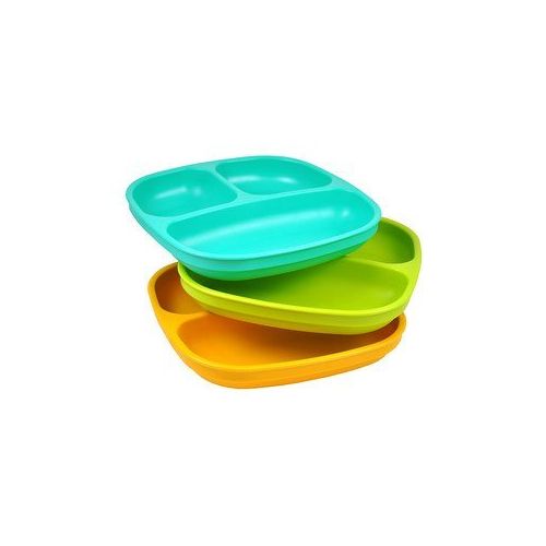  [아마존베스트]Re-Play Divided Plates, Aqua, Green, Sunny Yellow, 3-Count