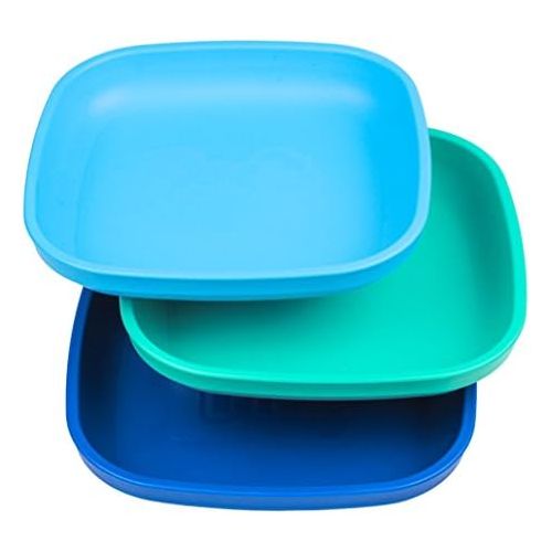  [아마존베스트]Re-Play Made in USA 3pk Plates with Deep Sides for Easy Baby, Toddler, Child Feeding - Sky Blue, Aqua,...