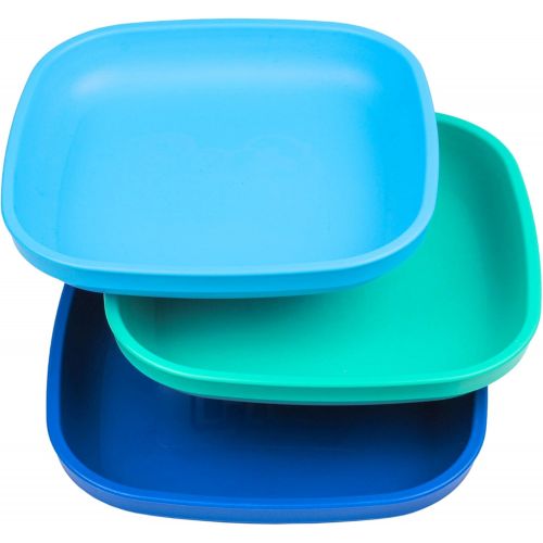  [아마존베스트]Re-Play Made in USA 3pk Plates with Deep Sides for Easy Baby, Toddler, Child Feeding - Sky Blue, Aqua,...