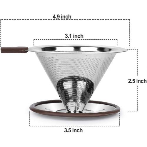  Pour Over Coffee Dripper , RealPero Coffee Filter Stainless Steel Paperless and Reusable , Professional Drip Brew Coffee Cone Strainer , Update Double Micro Mesh Filter with Cup St