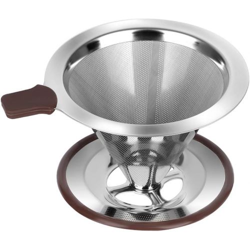  Pour Over Coffee Dripper , RealPero Coffee Filter Stainless Steel Paperless and Reusable , Professional Drip Brew Coffee Cone Strainer , Update Double Micro Mesh Filter with Cup St