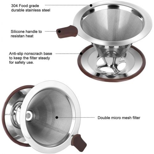  Pour Over Coffee Dripper , RealPero Coffee Filter Stainless Steel Paperless and Reusable , Professional Drip Brew Coffee Cone Strainer , Update Double Micro Mesh Filter with Cup St