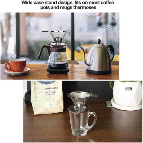  Pour Over Coffee Dripper , RealPero Coffee Filter Stainless Steel Paperless and Reusable , Professional Drip Brew Coffee Cone Strainer , Update Double Micro Mesh Filter with Cup St