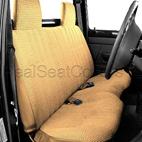  RealSeatCovers for Front Bench A25 Triple Stitched Molded Headrests Small 2 to 3 Shifter Cutout Seat Cover for Toyota Tacoma 1995-2004 (Beige Tan)