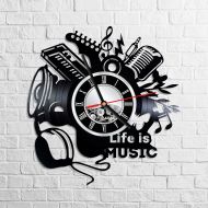 RealVinylArt Life is Music Vinyl Wall Clock Record Home Decor Art Artwork Music Fans Living Room Office Kitchen Birthday Vintage Gift Life is Music Clock