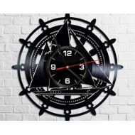 RealVinylArt Ship Vinyl Wall Clock Record Home Decor Art Artwork Living Room Office Steering Wheel Kitchen Birthday Boat Vintage Gifts Marine Ship Clock