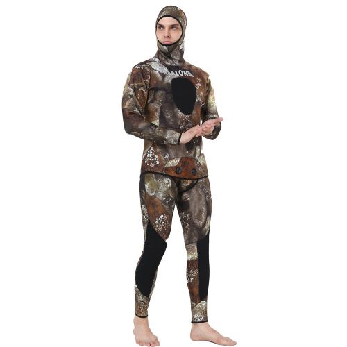  Realon Wetsuit 5mm 3mm Full Spearfishing Suit Camo Scuba Diving Suit Hoodie Snorkeling Suits Men