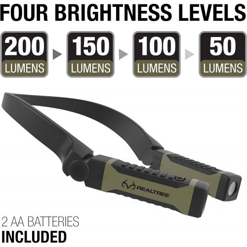  RealTree Alkaline Neck Light for Hands-Free Lighting with high and low brightness modes great for camping light, hunting light, working light and more