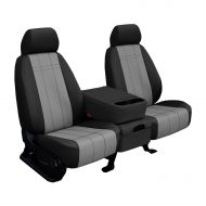 Rear SEAT: ShearComfort Custom Imitation Leather Seat Covers for Chevy Silverado (2015-2018) in Black w/Light Gray for 60/40 Split Back and Bottom w/Adjustable Headrests (Crew Cab)