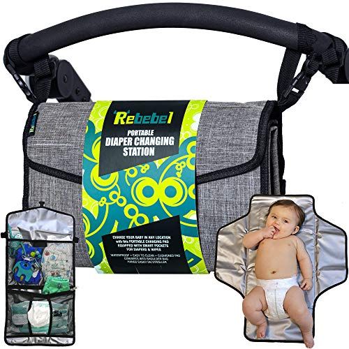  Rebebel Portable Changing Pad Clutch with Convertible Shoulder/Stroller Straps and Pockets for Wipes & Diapers  a Complete Compact Baby Diapering Station for Everyday and Travel