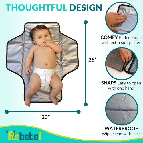  Rebebel Portable Changing Pad Clutch with Convertible Shoulder/Stroller Straps and Pockets for Wipes & Diapers  a Complete Compact Baby Diapering Station for Everyday and Travel