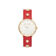 Rebecca Minkoff Major Gold Tone Red Studded Strap Watch, 35MM