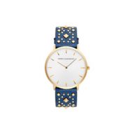 Rebecca Minkoff Major Gold Tone Blue Studded Strap Watch, 40MM