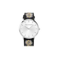 Rebecca Minkoff Major Silver Tone Embroidered Leather Watch, 40MM